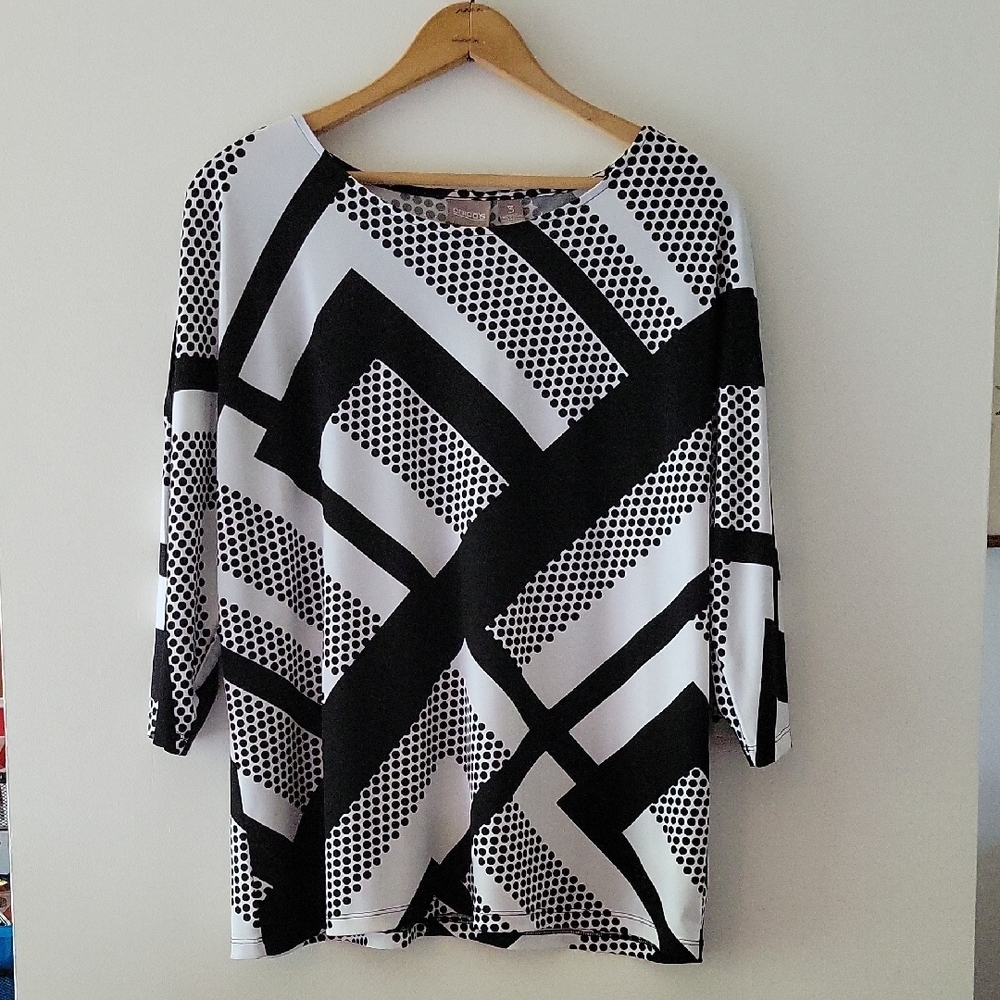 Chico's Black White Cut Out Sleeve‎ Knit Blouse Size XL